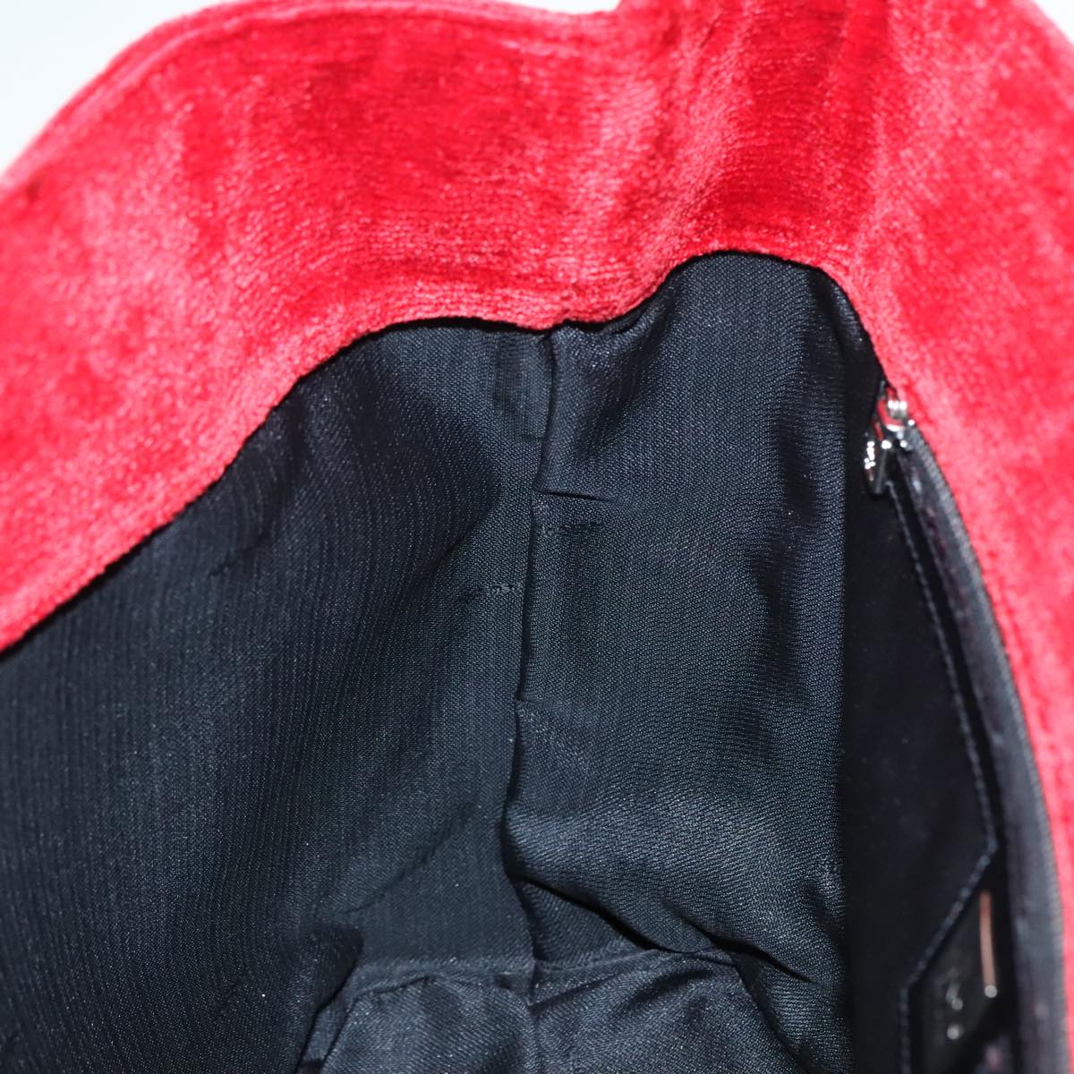 FENDI Tote Bag Corduroy Red Black Silver 90542