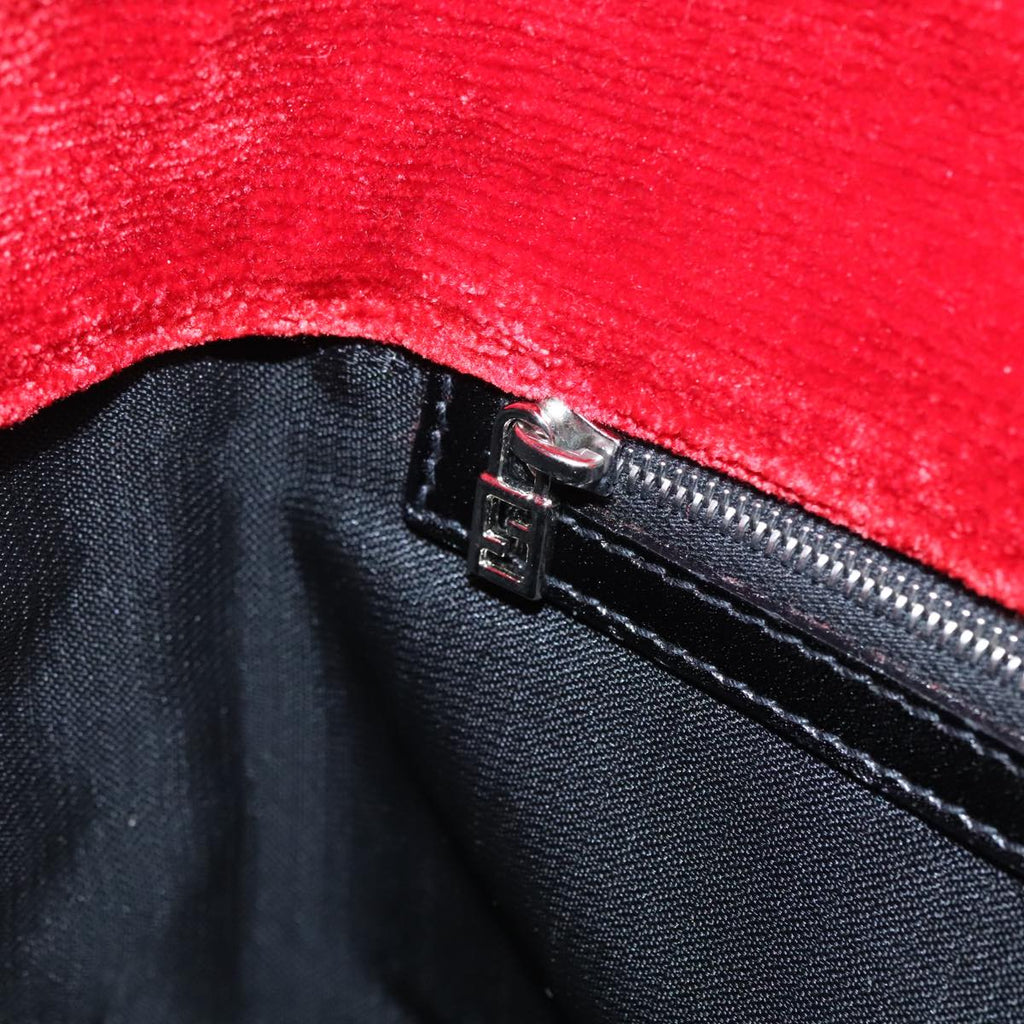 FENDI Tote Bag Corduroy Red Black Silver 90542