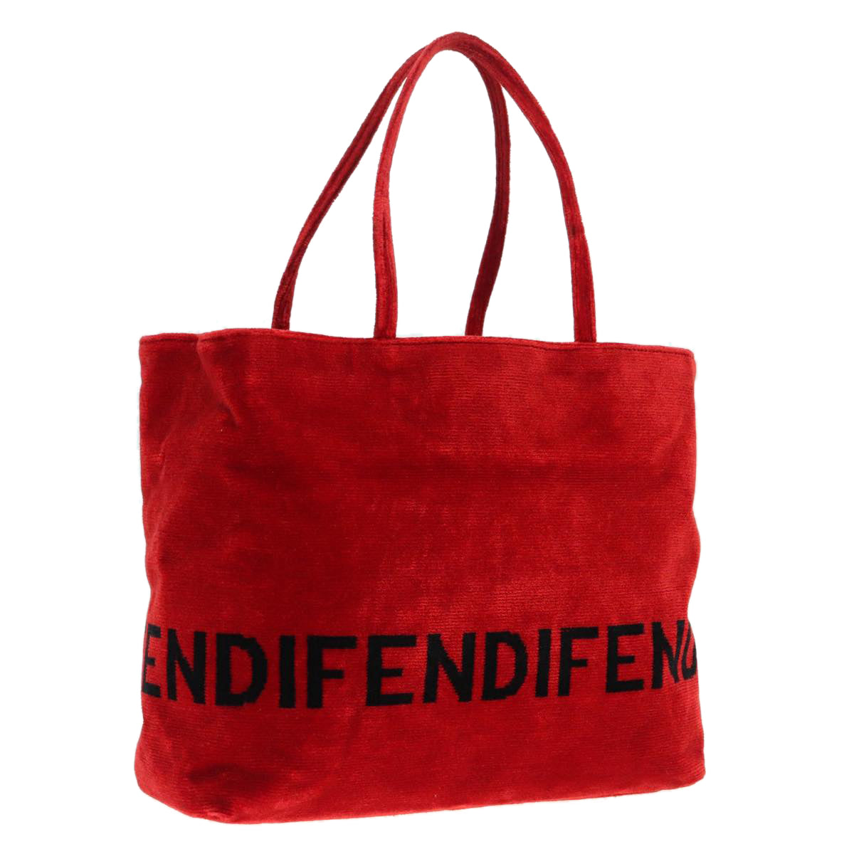 FENDI Tote Bag Corduroy Red Black Silver 90542