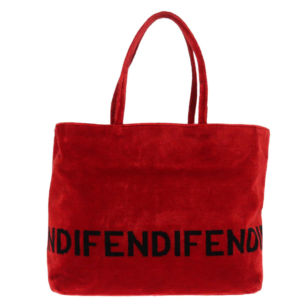 FENDI Tote Bag Corduroy Red Black Silver 90542