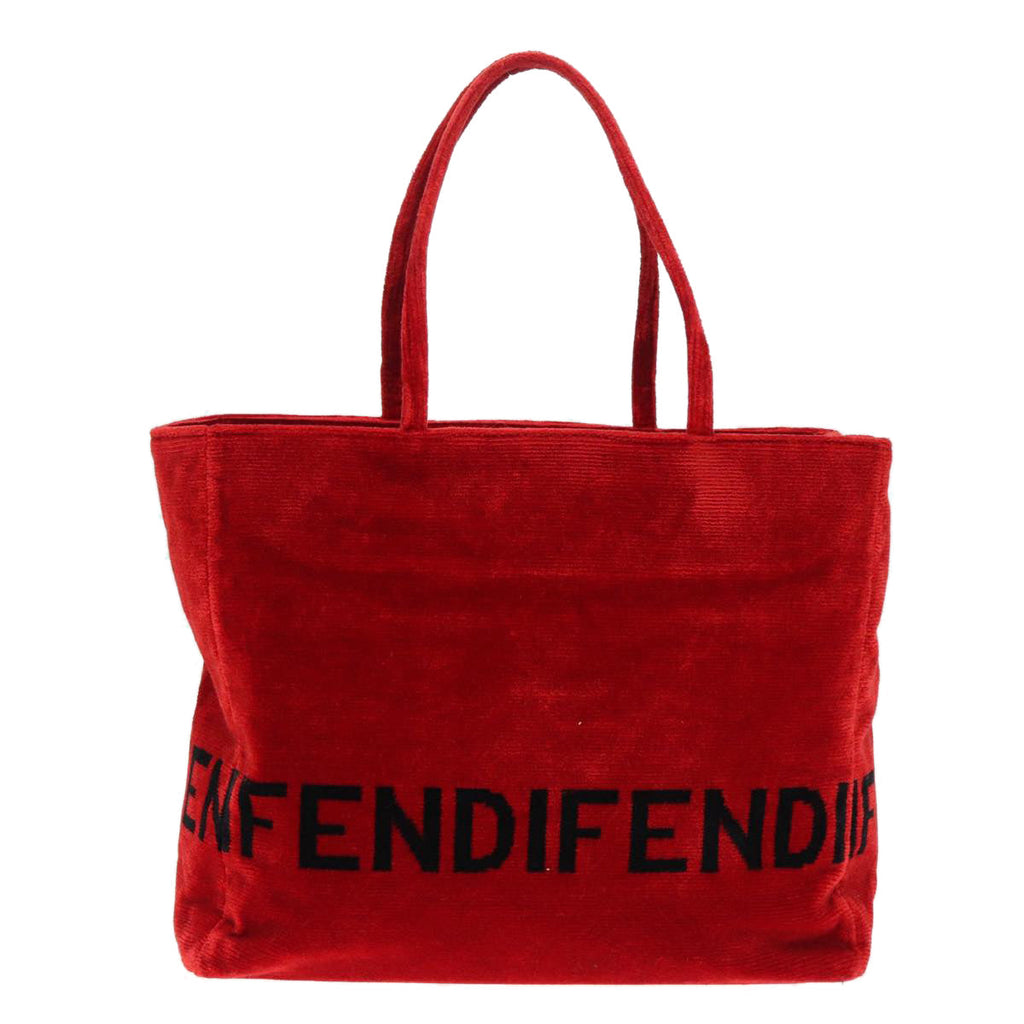 FENDI Tote Bag Corduroy Red Black Silver 90542