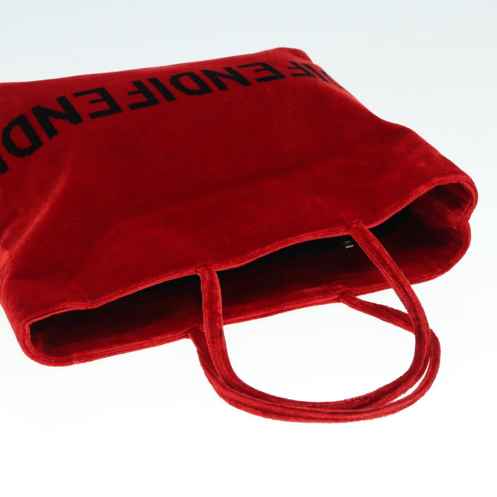 FENDI Tote Bag Corduroy Red Black Silver 90542