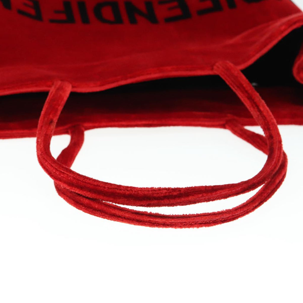 FENDI Tote Bag Corduroy Red Black Silver 90542