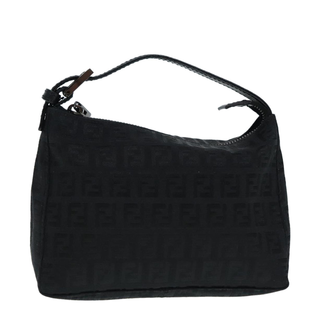 FENDI Zucchino Canvas Hand Bag Black Silver 90550