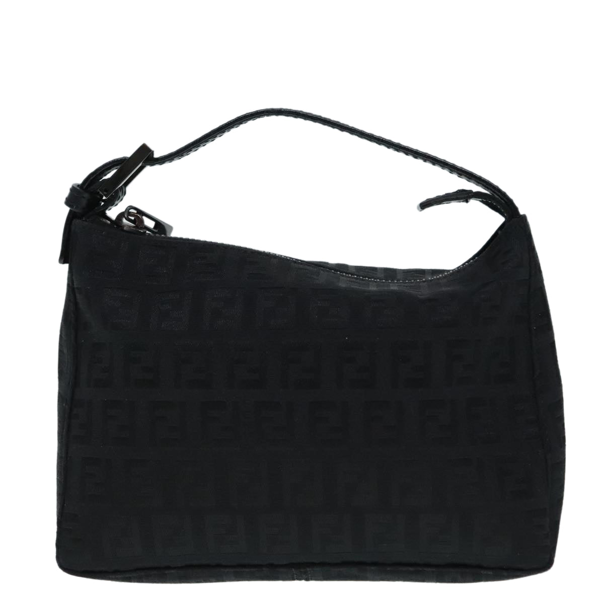 FENDI Zucchino Canvas Hand Bag Black Silver 90550