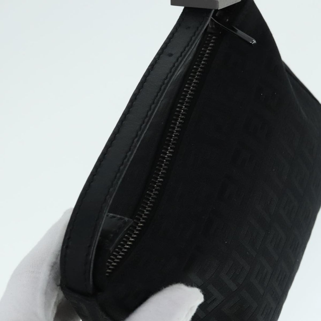 FENDI Zucchino Canvas Hand Bag Black Silver 90550