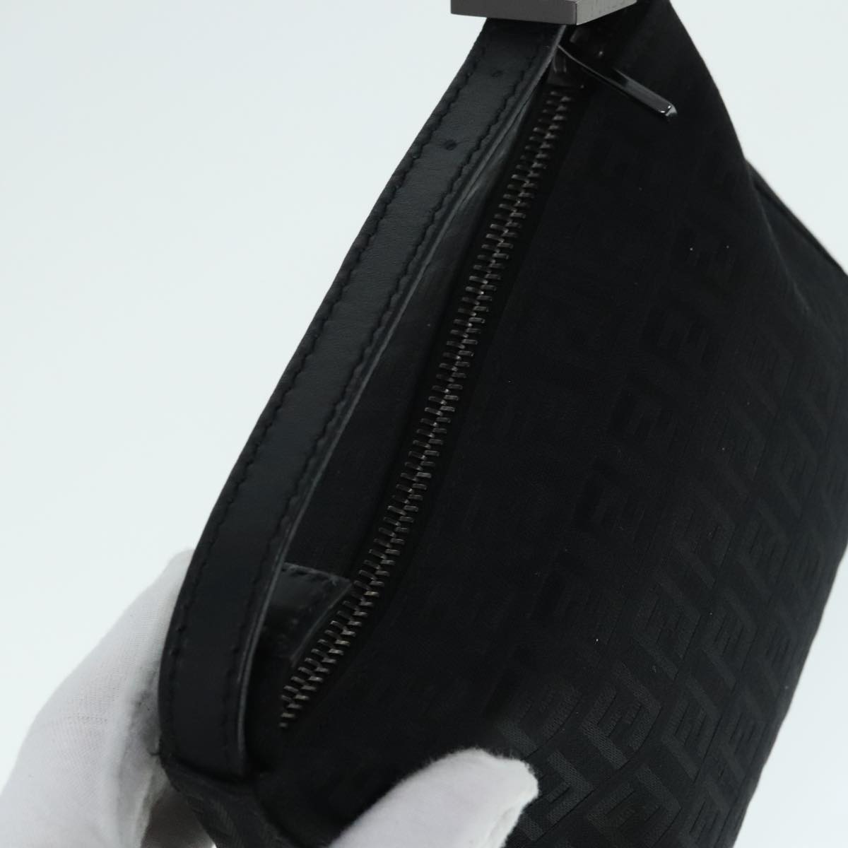FENDI Zucchino Canvas Hand Bag Black Silver 90550