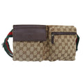 GUCCI GG Canvas Web Sherry Line Waist bag Beige Brown Silver 28566 90580