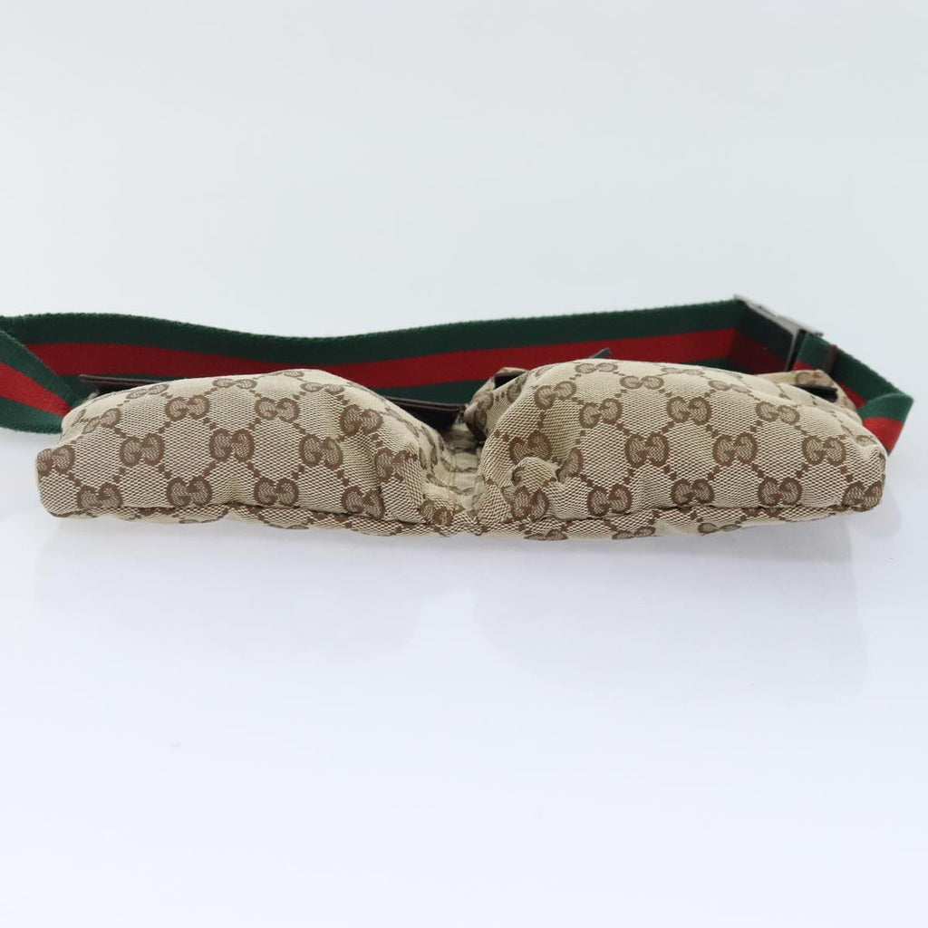 GUCCI GG Canvas Web Sherry Line Waist bag Beige Brown Silver 28566 90580