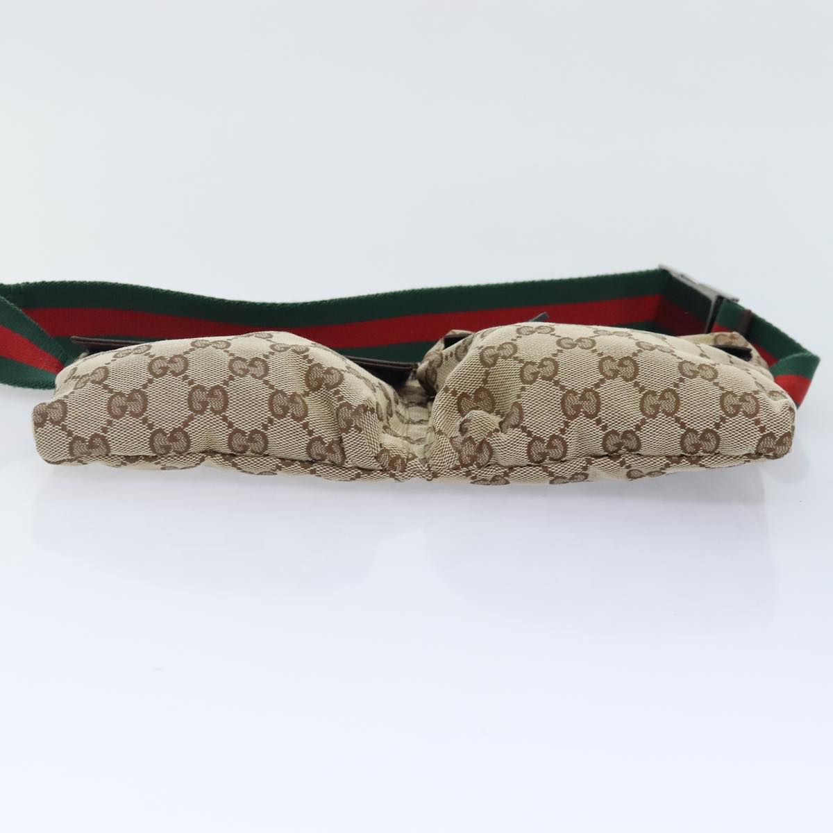 GUCCI GG Canvas Web Sherry Line Waist bag Beige Brown Silver 28566 90580