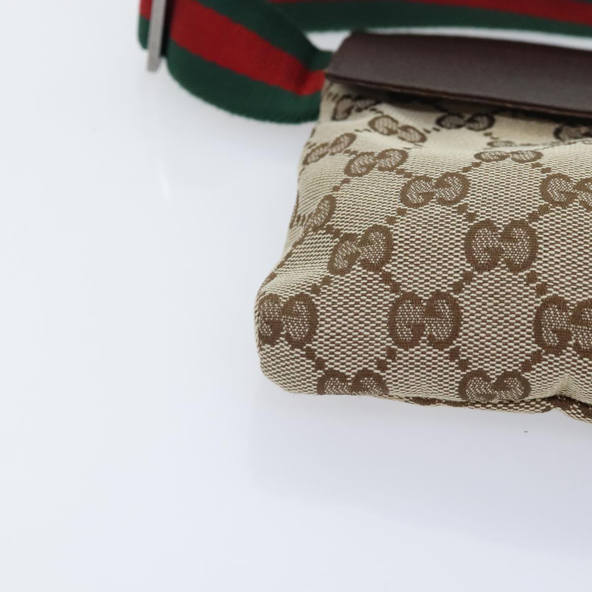 GUCCI GG Canvas Web Sherry Line Waist bag Beige Brown Silver 28566 90580