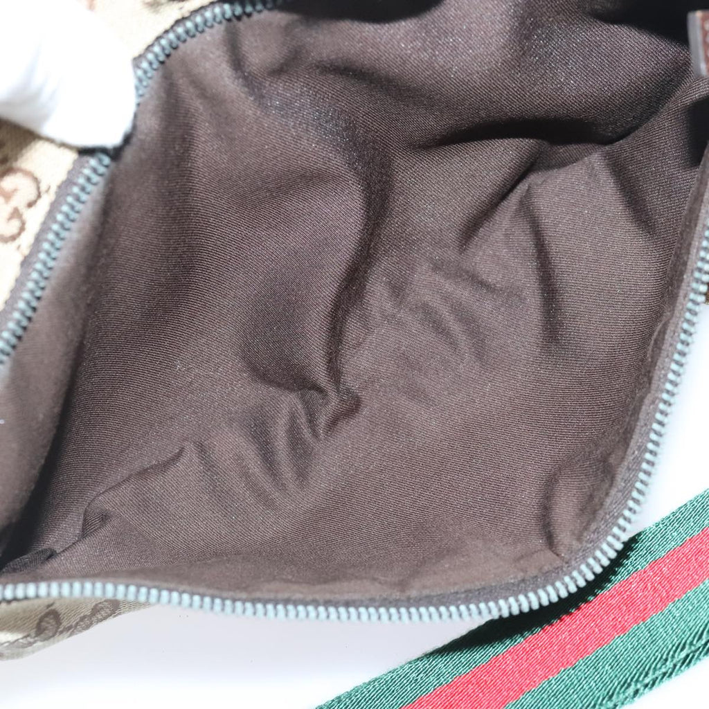 GUCCI GG Canvas Web Sherry Line Waist bag Beige Brown Silver 28566 90580
