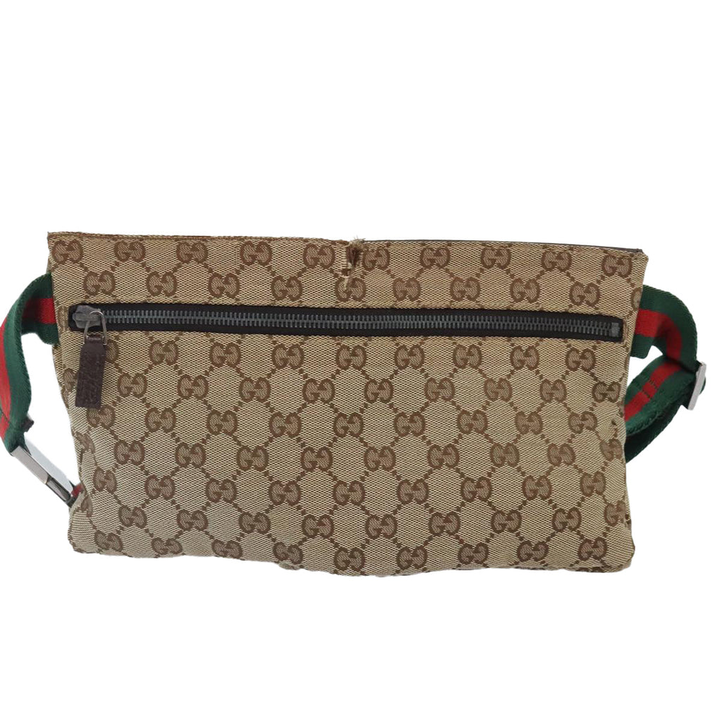 GUCCI GG Canvas Web Sherry Line Waist bag Beige Brown Silver 28566 90580