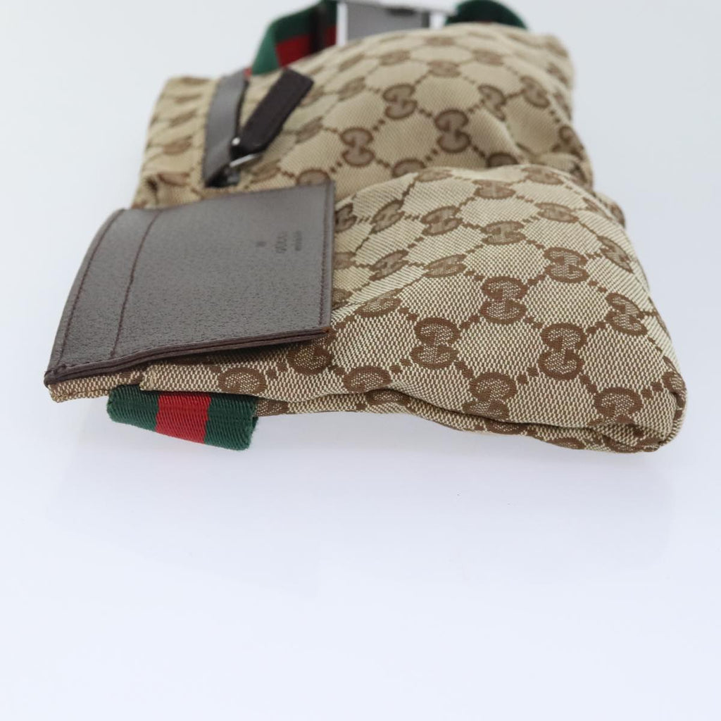 GUCCI GG Canvas Web Sherry Line Waist bag Beige Brown Silver 28566 90580