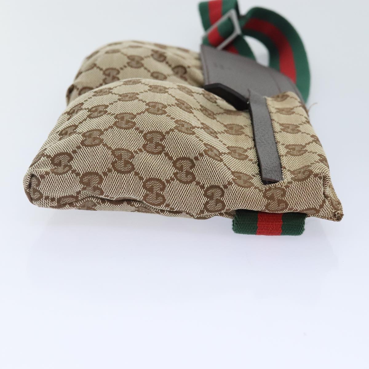GUCCI GG Canvas Web Sherry Line Waist bag Beige Brown Silver 28566 90580