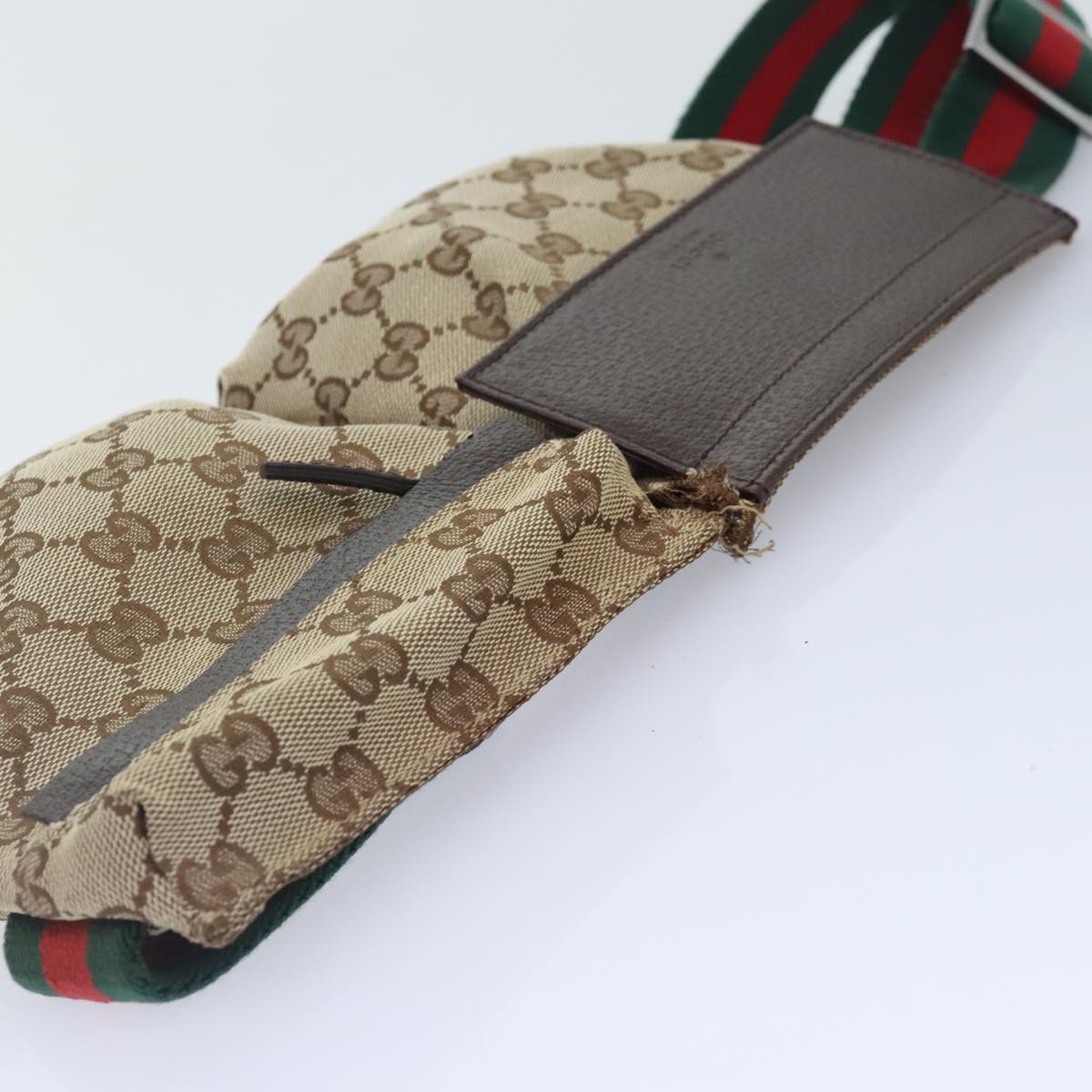 GUCCI GG Canvas Web Sherry Line Waist bag Beige Brown Silver 28566 90580