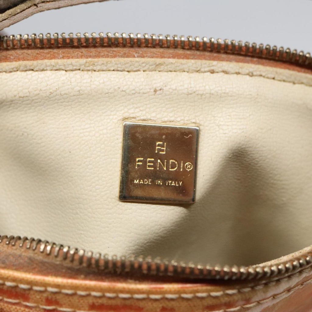 FENDI Zucchino Canvas Hand Bag Enamel Orange Gold 90583