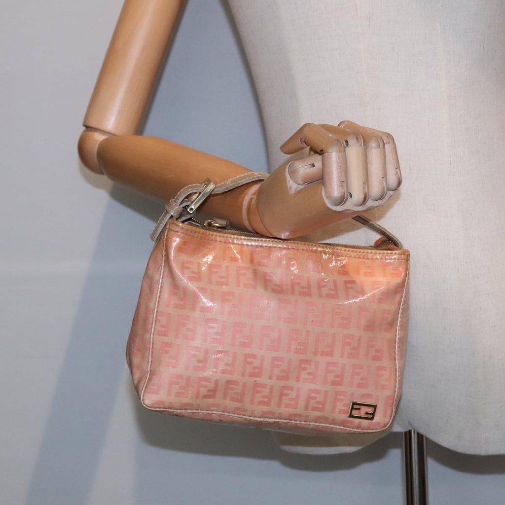 FENDI Zucchino Canvas Hand Bag Enamel Orange Gold 90583