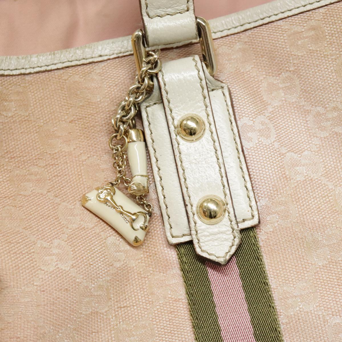 GUCCI GG Canvas Sherry Line Tote Bag Pink White gold 139260 90584