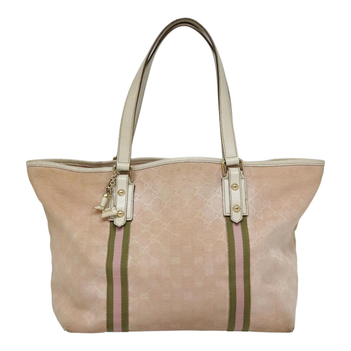 GUCCI GG Canvas Sherry Line Tote Bag Pink White gold 139260 90584
