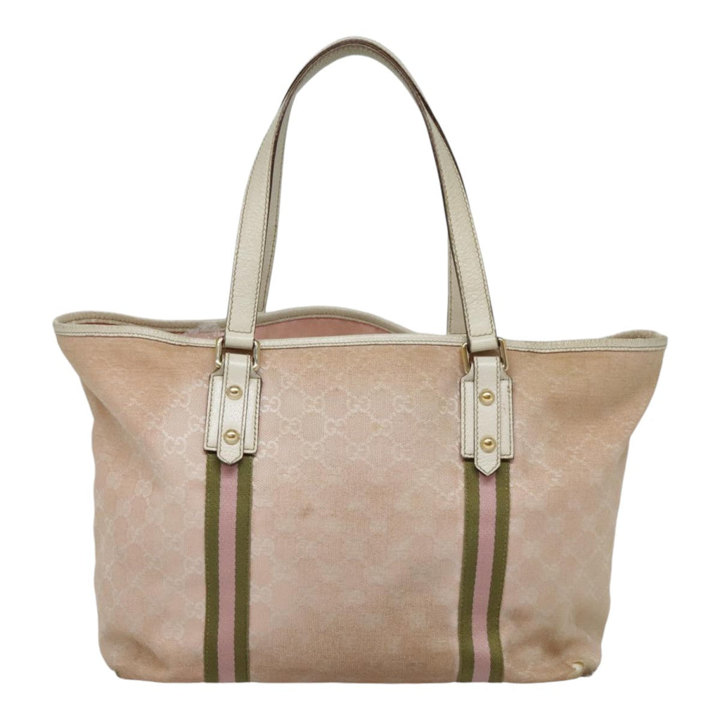 GUCCI GG Canvas Sherry Line Tote Bag Pink White gold 139260 90584