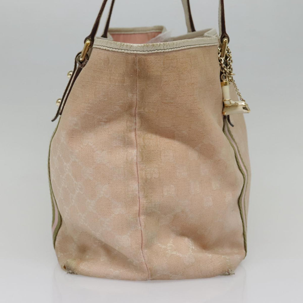 GUCCI GG Canvas Sherry Line Tote Bag Pink White gold 139260 90584