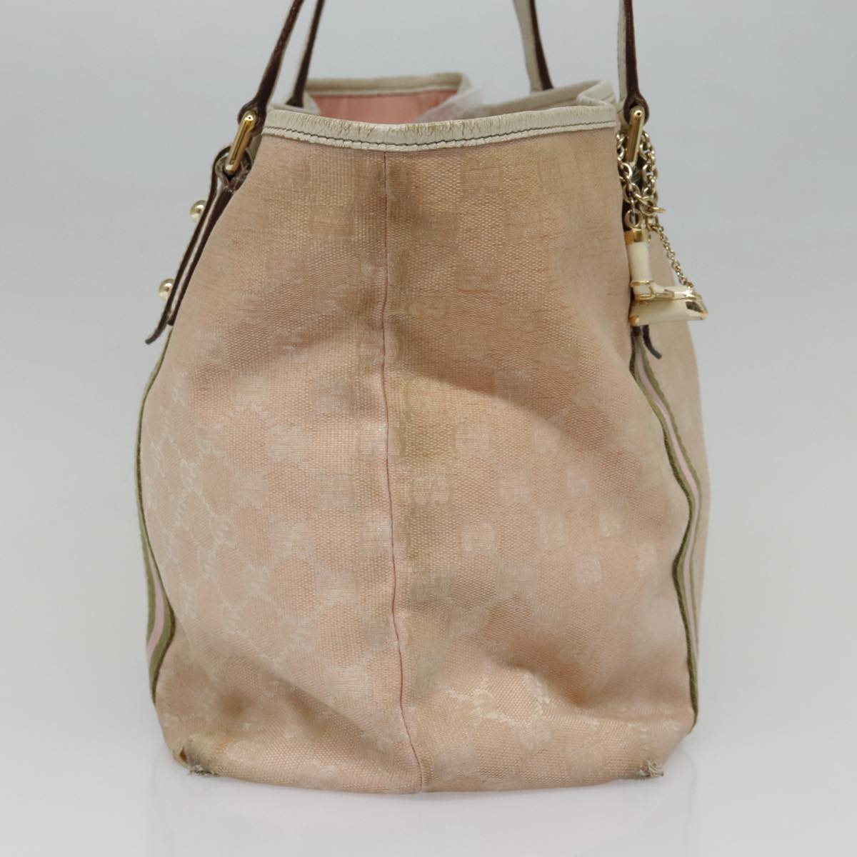 GUCCI GG Canvas Sherry Line Tote Bag Pink White gold 139260 90584