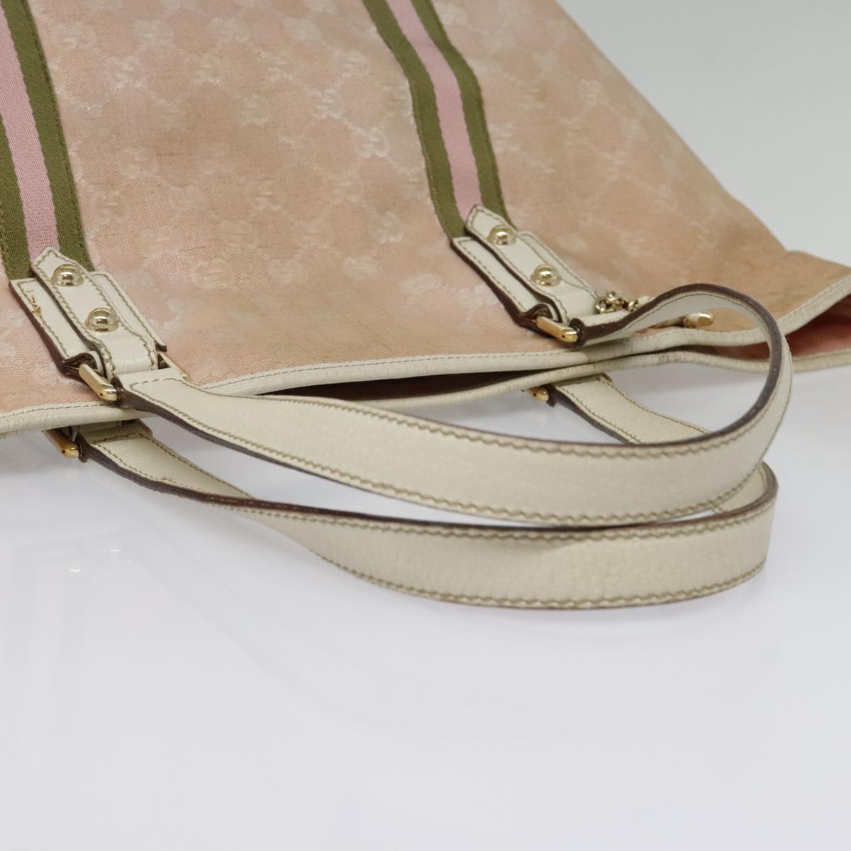 GUCCI GG Canvas Sherry Line Tote Bag Pink White gold 139260 90584