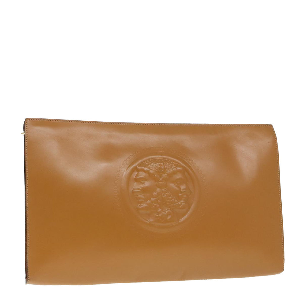 FENDI Document Case Clutch Bag Leather Brown Gold 90585