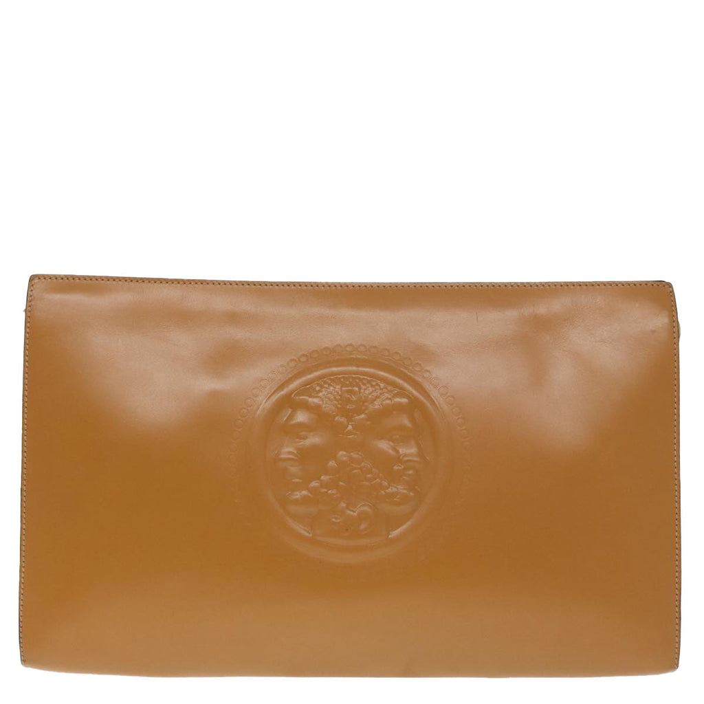 FENDI Document Case Clutch Bag Leather Brown Gold 90585
