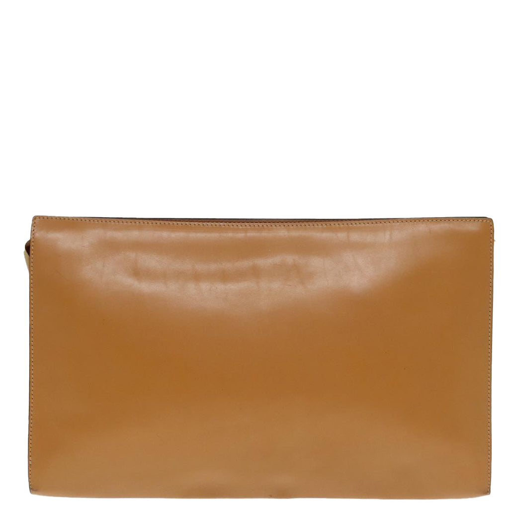 FENDI Document Case Clutch Bag Leather Brown Gold 90585
