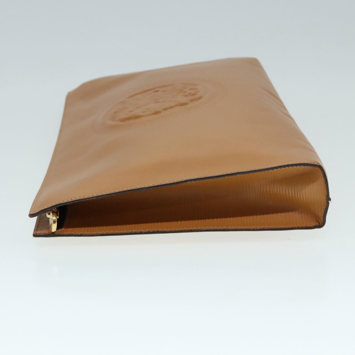 FENDI Document Case Clutch Bag Leather Brown Gold 90585