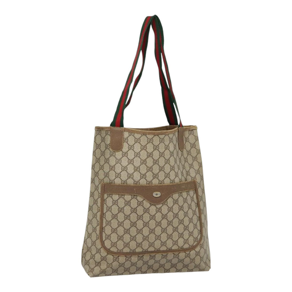 GUCCI GG Supreme Web Sherry Line Tote Bag PVC Leather Beige 40 02 003 90589