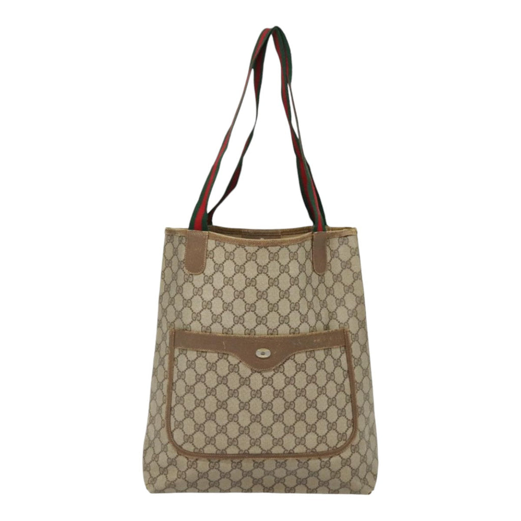 GUCCI GG Supreme Web Sherry Line Tote Bag PVC Leather Beige 40 02 003 90589