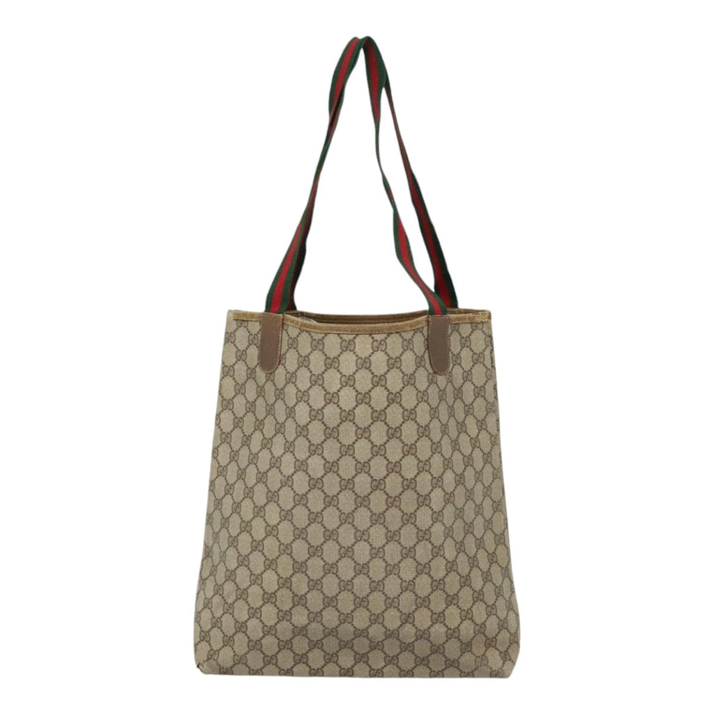GUCCI GG Supreme Web Sherry Line Tote Bag PVC Leather Beige 40 02 003 90589