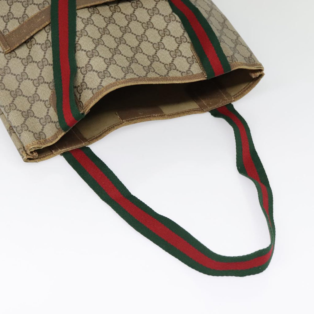 GUCCI GG Supreme Web Sherry Line Tote Bag PVC Leather Beige 40 02 003 90589