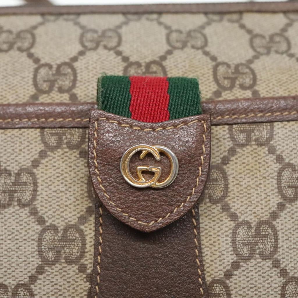 GUCCI GG Supreme Web Sherry Line Shoulder Bag PVC Beige Gold 90590
