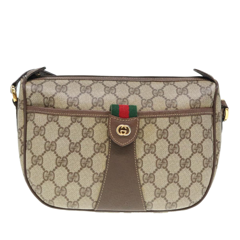 GUCCI GG Supreme Web Sherry Line Shoulder Bag PVC Beige Gold 90590