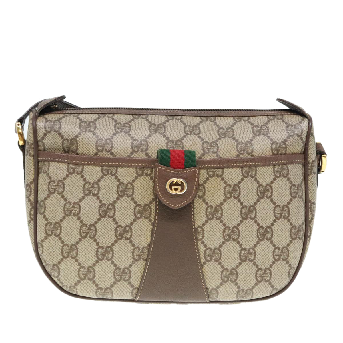 GUCCI GG Supreme Web Sherry Line Shoulder Bag PVC Beige Gold 90590