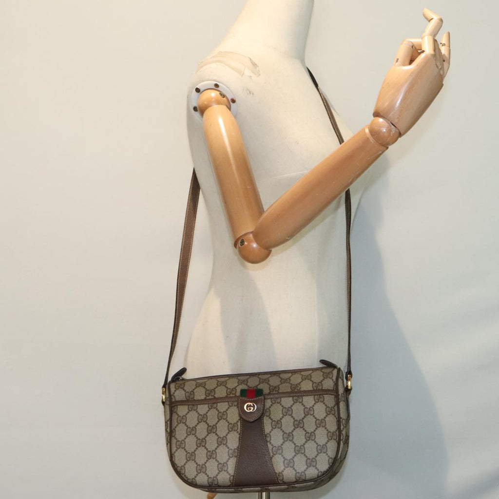 GUCCI GG Supreme Web Sherry Line Shoulder Bag PVC Beige Gold 90590