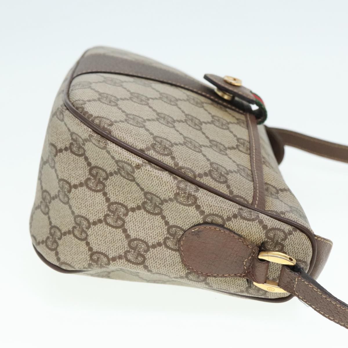 GUCCI GG Supreme Web Sherry Line Shoulder Bag PVC Beige Gold 90590