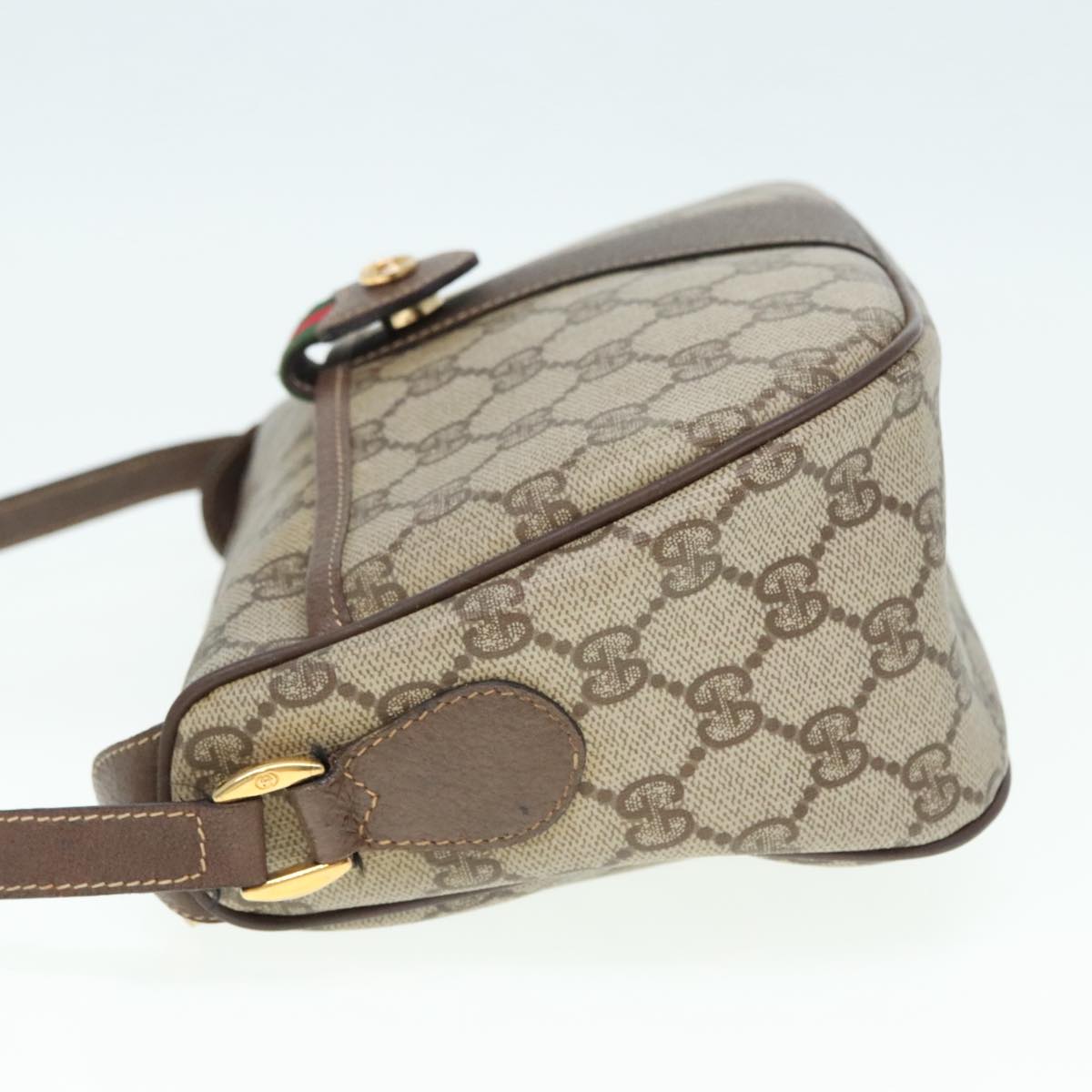 GUCCI GG Supreme Web Sherry Line Shoulder Bag PVC Beige Gold 90590