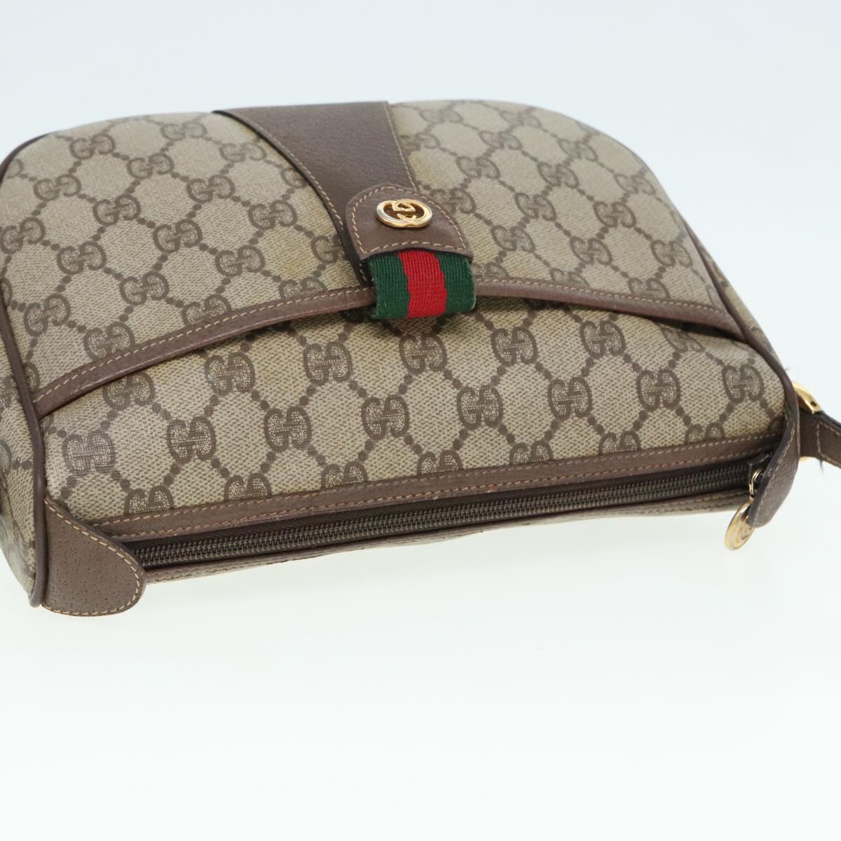 GUCCI GG Supreme Web Sherry Line Shoulder Bag PVC Beige Gold 90590