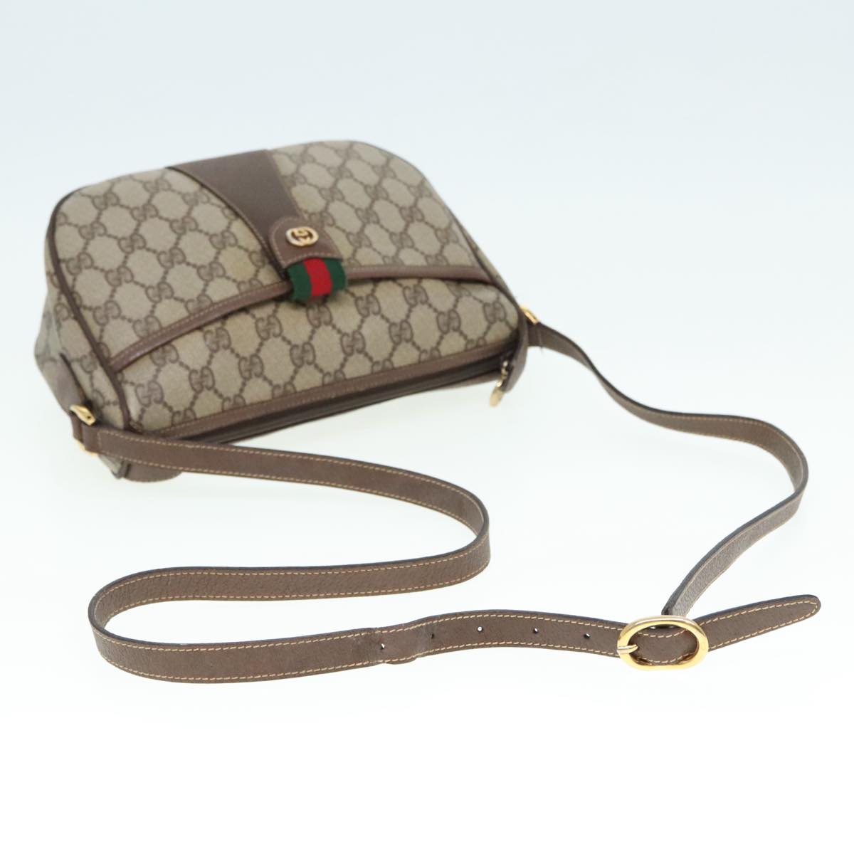 GUCCI GG Supreme Web Sherry Line Shoulder Bag PVC Beige Gold 90590