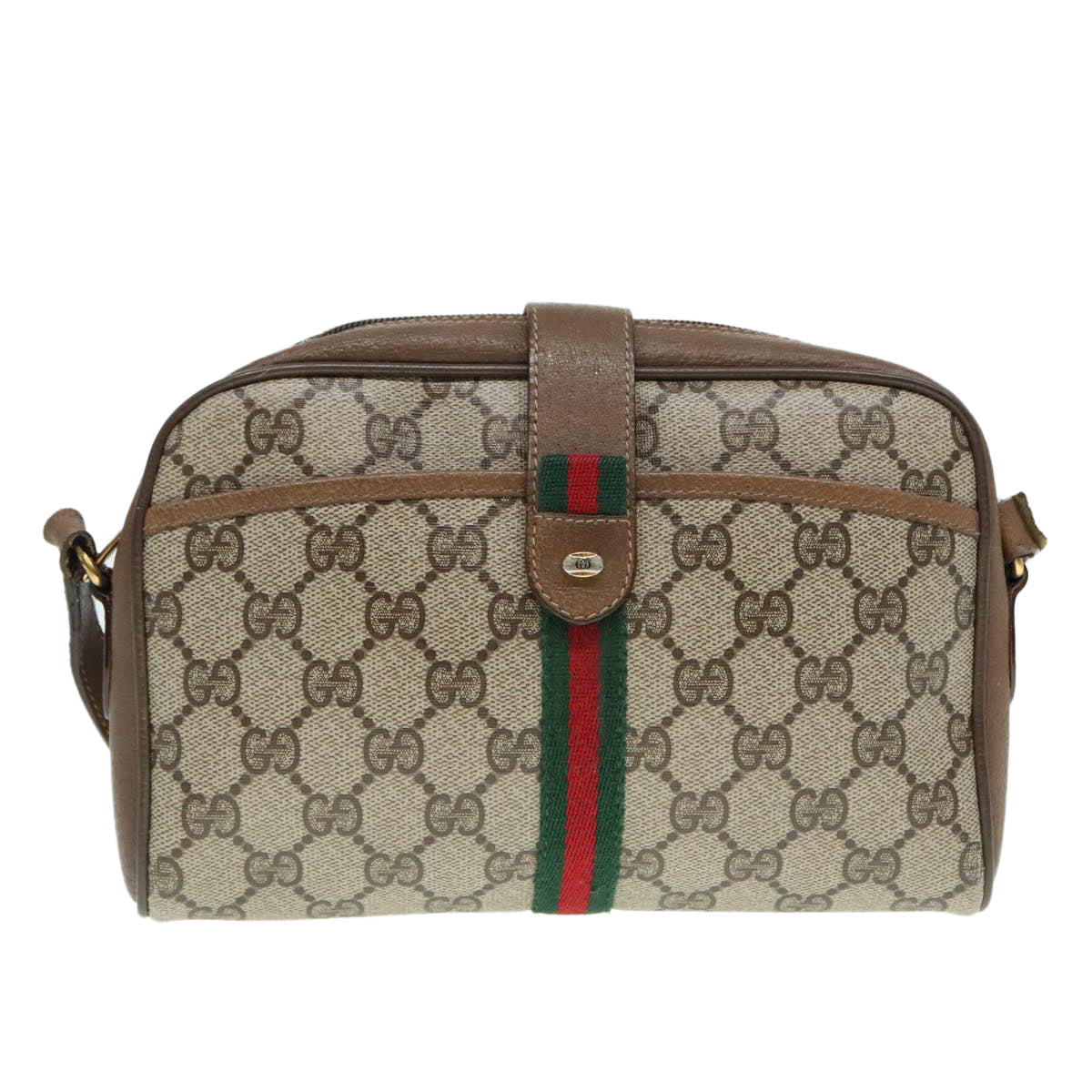 GUCCI GG Supreme Web Sherry Line Shoulder Bag PVC Beige Gold 90595