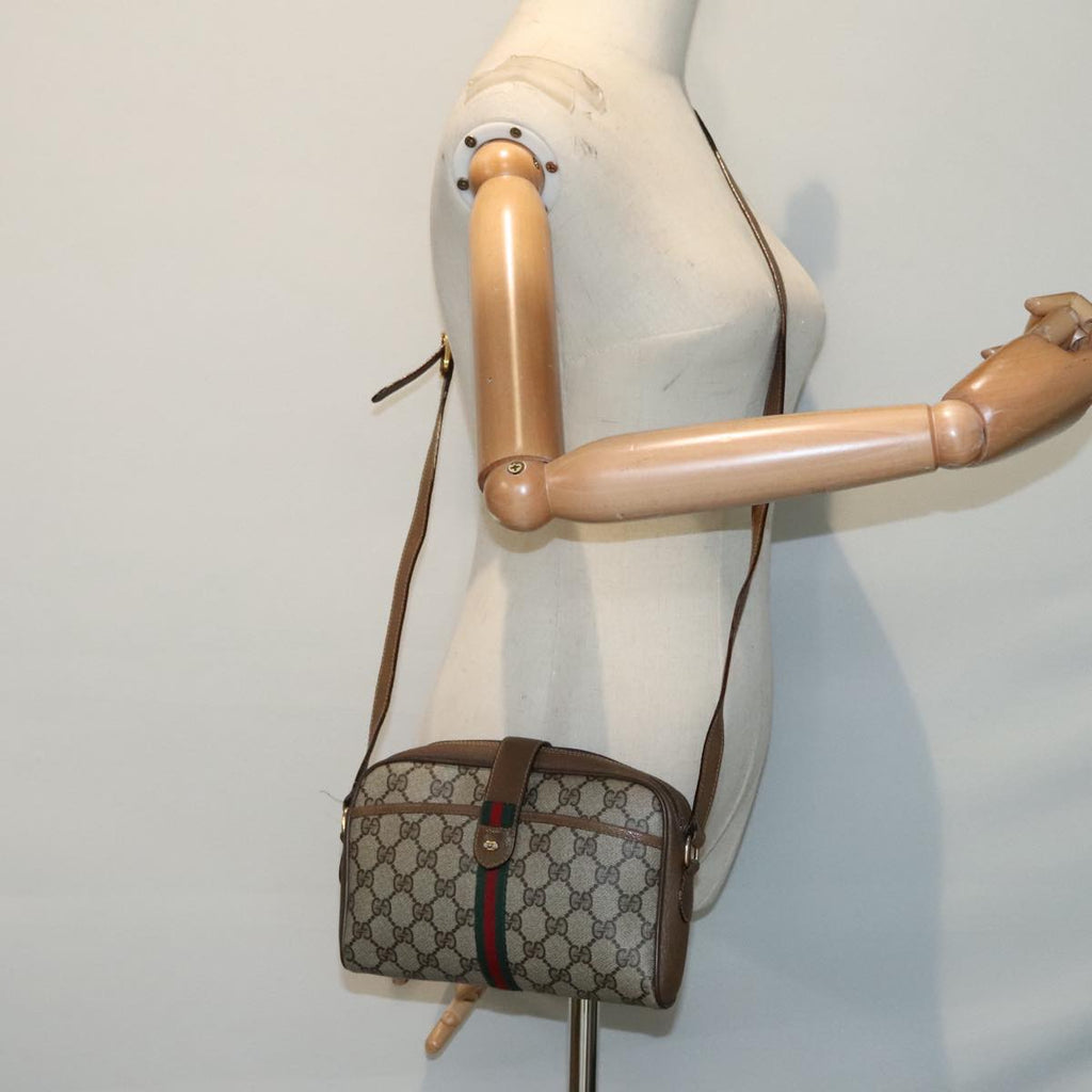 GUCCI GG Supreme Web Sherry Line Shoulder Bag PVC Beige Gold 90595