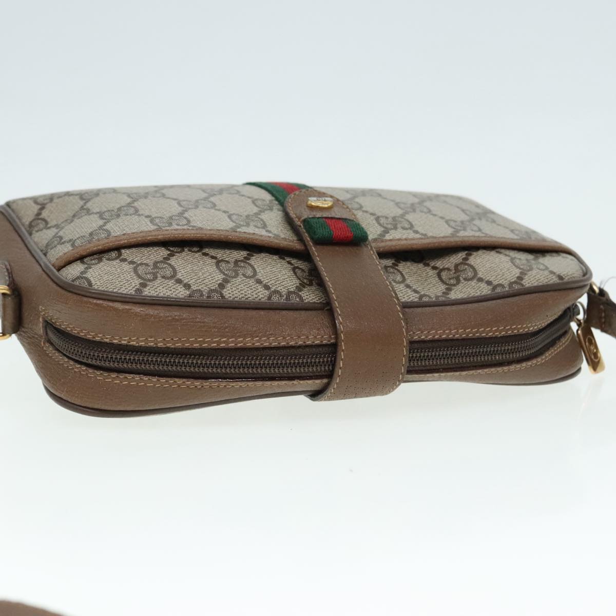 GUCCI GG Supreme Web Sherry Line Shoulder Bag PVC Beige Gold 90595