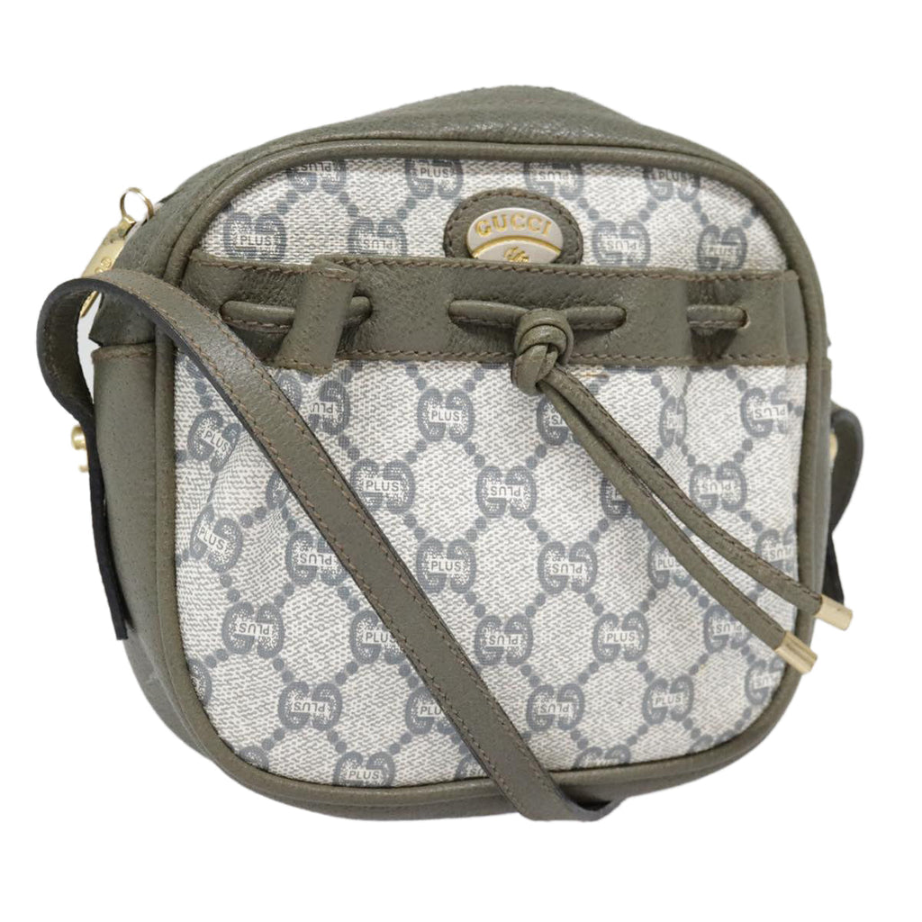 GUCCI GG Plus Supreme Shoulder Bag PVC Gray Gold 90605