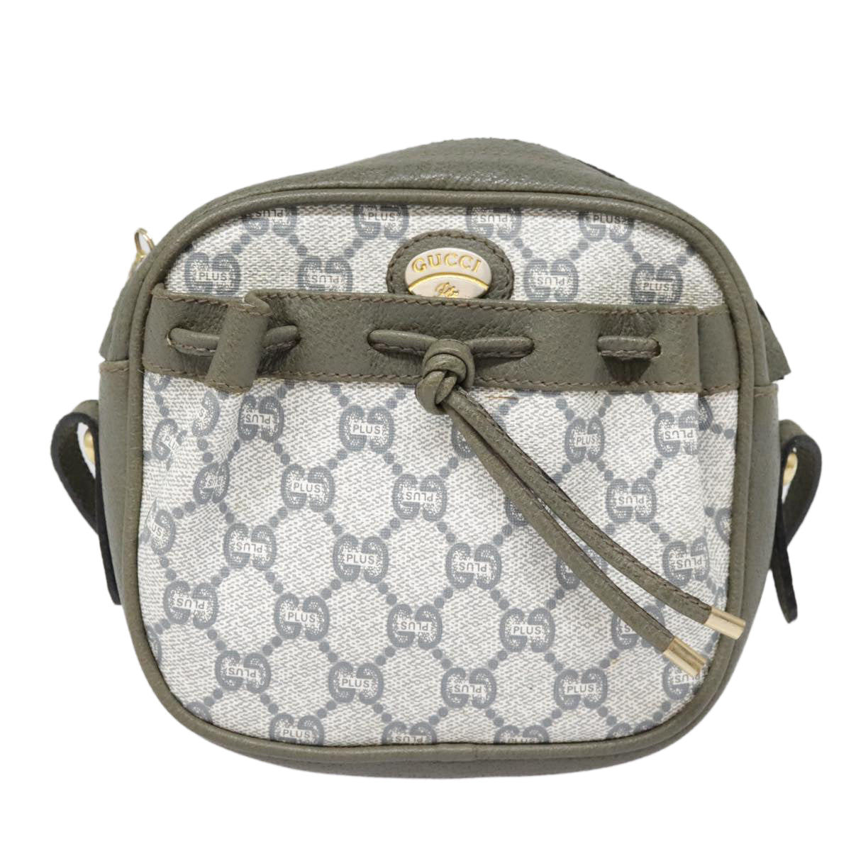 GUCCI GG Plus Supreme Shoulder Bag PVC Gray Gold 90605