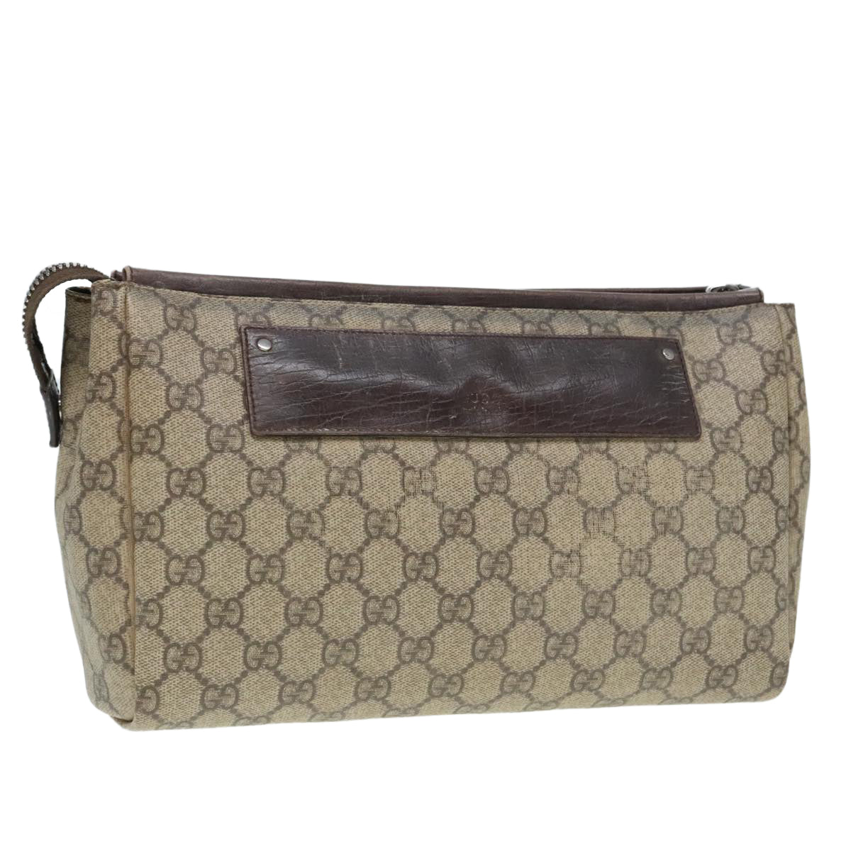GUCCI GG Supreme Clutch Bag PVC Leather Beige Silver 101633 90613